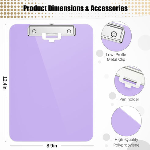 Hongri Plastic 8.5 x11 Clipboards, Purple A4 Clipboard Letter Size for Nurses, Students, Teacher, Office and School, Clip Board with Pen Holder an...