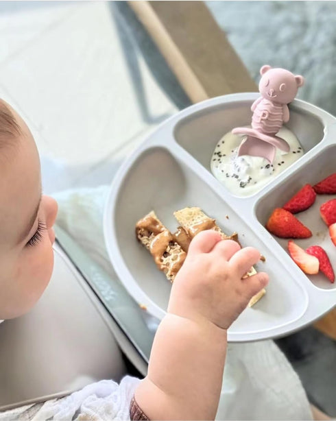 PandaEar Silicone Baby Feeding Set| 2 Pack Silicone Divided Suction Plate with 2 Pack Spoons | Baby Led Weaning Supplies Self Feeding Eating Utens...