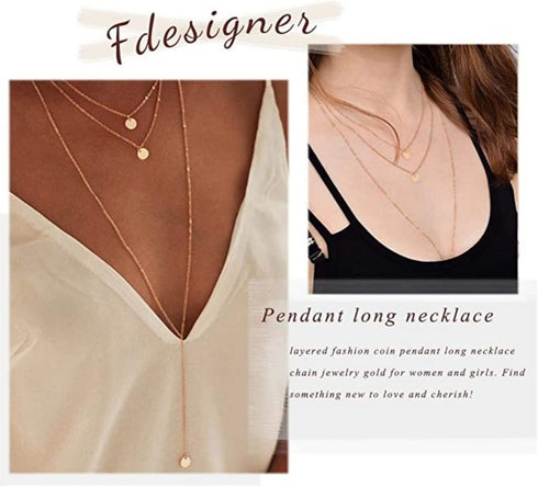 Fashion Layered Long Necklace Coin Pendant Necklace Chain Charm Necklace Jewelry for Women...
