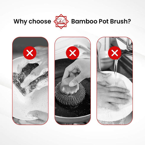 Dish Scrub Brush Bamboo - S&C Kitchen, Cleans Pan/Vegetable/Dishes/Wok, Bamboo Scrub Brush for Kitchen/Bathroom, Made Out of Palm & Sisal Bristles...