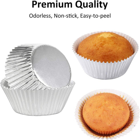 Caperci Silver Foil Cupcake Muffin Liners Standard Size Baking Cups 150-Pack - Premium Greaseproof & Sturdy...