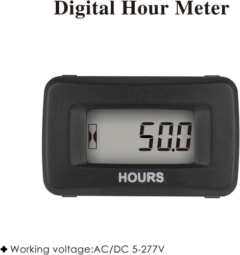 Jayron HM055AD(AC/DC 5V to 277V) Digital LCD Hour Meter Accumulate Data for Garden Lawn Mower ZTR Tractor Generator Golf cart Club Car Wash Boat A...