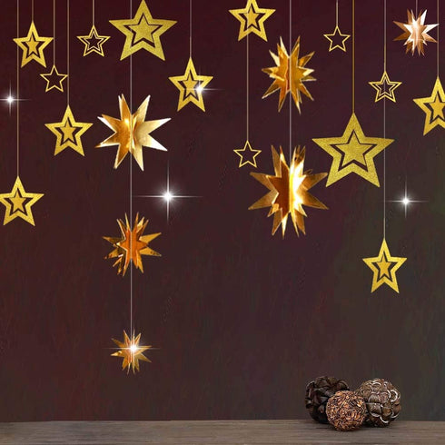 Decor365 Gold Star Garland Hanging Twinkle Little Star Decorations Glittery Gold Party Supplies for Baby Shower Birthday New Year Eve Bridal Gradu...