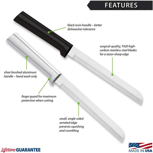 Rada Cutlery 6" Bread Knife (W236), Stainless Steel Hollow Ground Serrated Blade, Made in USA, Black Handle...