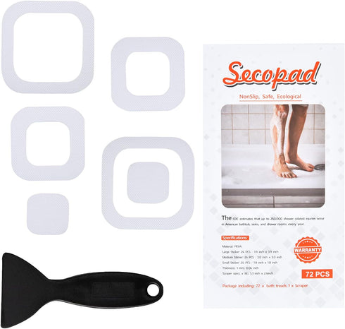 Non-Slip Bathtub Stickers, 72 PCS Safety Bathroom Tubs Showers Treads Adhesive Decals Scraper (Clear)...
