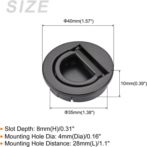 Flush Ring Pull Handles (35mm/1.38") 1Pcs, Zinc Alloy Flush Pull Slam Latch with Screws - for Drawer Sliding Door, Black...