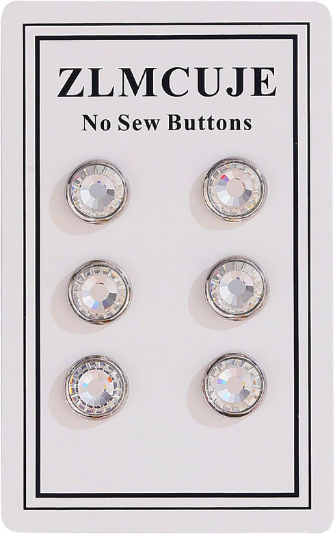 6 Pcs Mini No Sew Crystal Buttons Anti Exposure Fixed Brooches Detachable Reusable Multi-purpose for Clothes(clear,10mm)...
