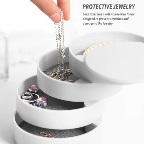 HengLiSam Jewelry Organizer, Small Jewelry Box Earring Holder for Women Gifts for Mom, Jewelry Storage Box 4-Layer Rotatable Jewelry Accessory Sto...