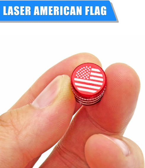 Red Valve Stem Covers American Flag Valve Stem Cap for Car Tires with Plastic Liner Tire Valve Caps, Corrosion Resistant, Leak-Proof, Universal fo...