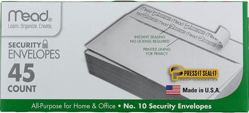 Mead Press-it Seal-it No.10 Security Envelopes, 4.125 x 9.5-Inches, White, 45 Count, Pack of 2 (90 Count In Total)( 75026)...