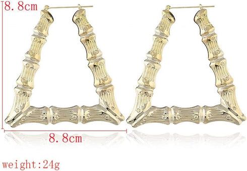 Gold Bamboo Triangle Hollow Hoop Earrings for Women - Big Large Bamboo Hoop Earring (Gold Triangle)...