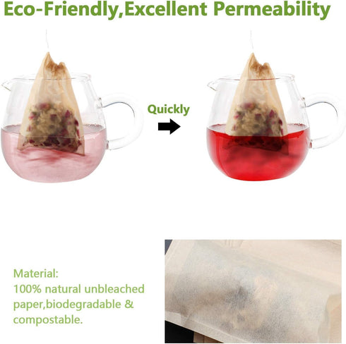 100Pcs Disposable Tea Bags for Loose Leaf Tea, 100% Natural Wood Pulp Paper Material, Empty Unbleached Filter Bags with Drawstring...