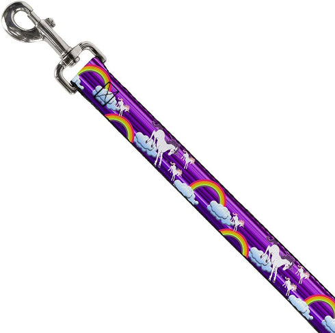 Buckle-Down Dog Leash Unicorns Rainbows Stripes Purple 6 Feet Long 0.5 Inch Wide...
