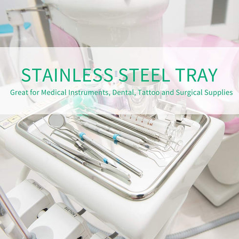 2 Pack Stainless Steel Tray Non Toxic Heavy Duty Thickening Pan for Kitchen Baking, Lab Instrument, Dental, Medical Surgical Instrument, Pet Treat...
