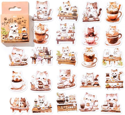 46 Pcs Small Coffee Cat Stickers for Scrapbooking Diary Laptop Junk Journal Notebook Kids Envelope Card Making Diary Planner Craft DIY Craft Decor...