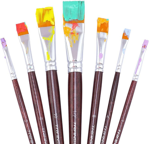 Transon Flat Paint Brush Set 7pcs for Acrylic Watercolor Gouache Oil and Body Painting...