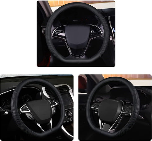 D Shape Steering Wheel Cover,Universal 15 Inch Auto/Car/SUV Black Leather Steering Wheel Wrap with Better Sport Grip for Men Women,Fit D Shaped Fl...