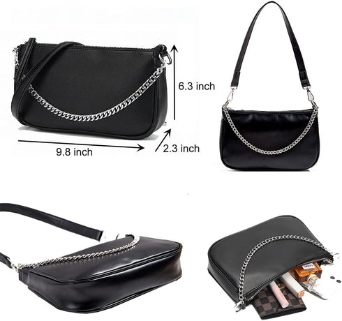 Crossbody Bag for Women Leather Chain Strap Side Shoulder Handbag With Coin Purse Pouch, 3 Removable Shoulder Straps...