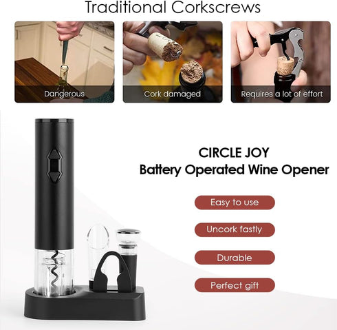 CIRCLE JOY Electric Wine Openers Set - Battery Powered Motorized Operated Cordless Automatic Corkscrew Opener Puller Kit with Attached Foil Cutter...