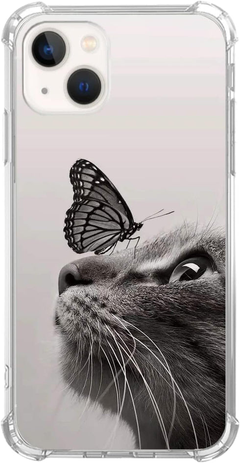 Cat and Butterfly Case Compatible with iPhone 15 Plus, Cat Gaze Butterfly Case for iPhone 15 Plus for Teens Women Men, Trendy Cool TPU Case Cover...