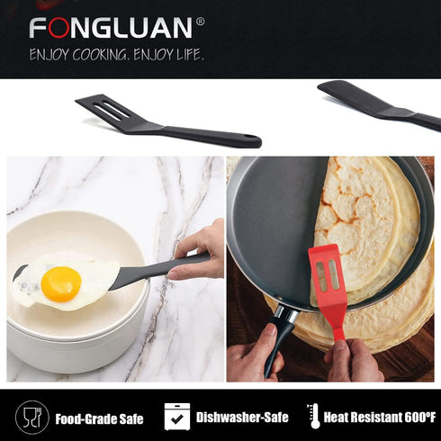 Pack of 2 Mini Silicone Turner/Spatula,Heat Resistant & Non Stick Kitchen Small Spatulas for Cooking & Serving,Black...