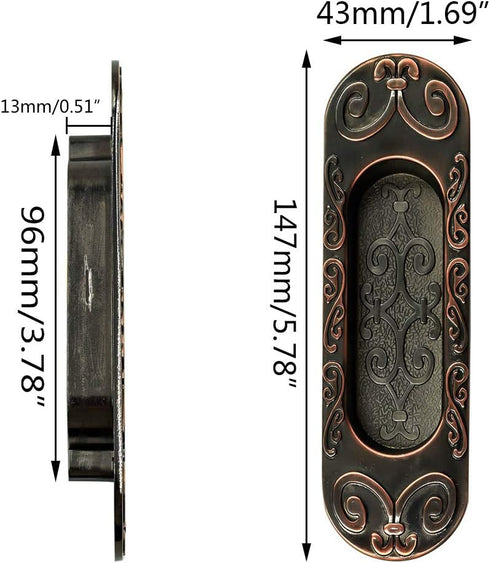 4.13" European Recessed Flush Pull Handle, Stainless Steel Sliding Door Handle, Inset Antique Recessed Pull Handle for Cabinet Closet Dresser Draw...