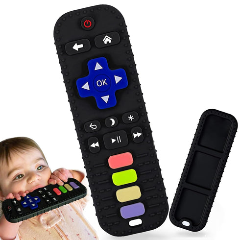 Baby Teething Toys, Silicone Remote Control Shape Teethers Chew Toys for Babies 0-24 Months (Black)...