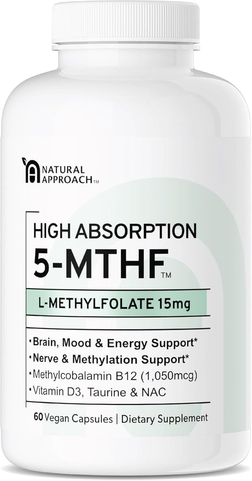 L-Methylfolate 15mg (Bioactive B9 Folate) plus Methyl B12, D3, Taurine & NAC | Professional Strength Active 5-MTHF Supplement | Supports Mood, Ner...