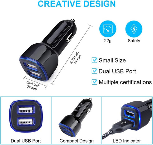 Car Charger Adapter for Samsung Galaxy A15 5g A14 A13 A55 A54 A53 A20 A21 A10E A01 A50 A11 A9 A51 A71 A12 A32 S24 S23 S22 S21 S20 S10 Note 20 Ultr...