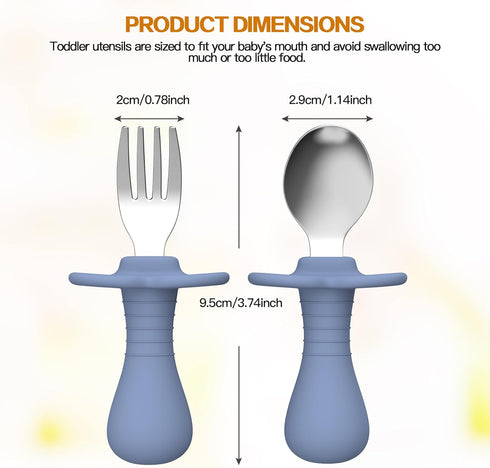2 Pcs Toddler Utensils Forks and spoons set, Stainless Steel Childrens Silverware for Safe flatware Metal Kids Cutlery set with Round Handle, BPA ...