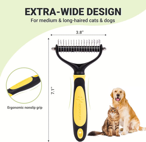 MIU COLOR Pet Grooming Brush, 2 Sided Undercoat Rake for Dogs & Cats, Professional Deshedding Brush and Dematting Tool, Effective Removing Knots, ...