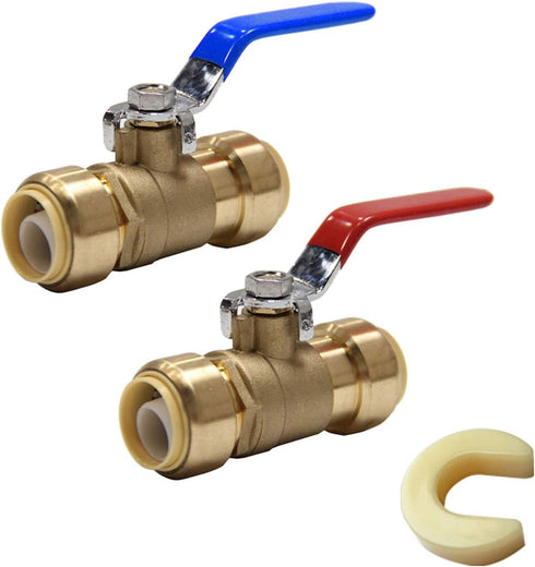 (Pack of 2) EFIELD 1/2 Inch Push-Fit Full Port Ball Valve for Hot and Cold Water with a Disconnect Clip,Brass UPC Certified...