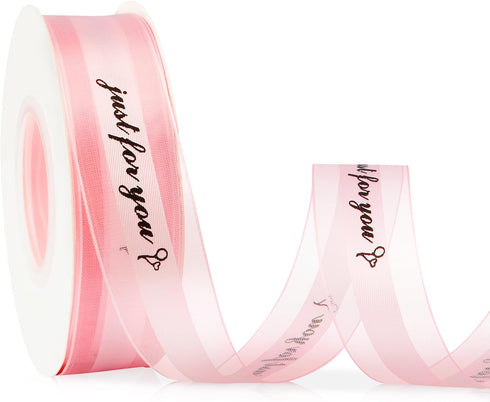 Happy Birthday Ribbon for Gift Wrapping, 1 Inch 25 Yards Pink Ribbon for Flower Bouquet, Just for You Organza Satin Ribbon for Crafts Bow Making C...