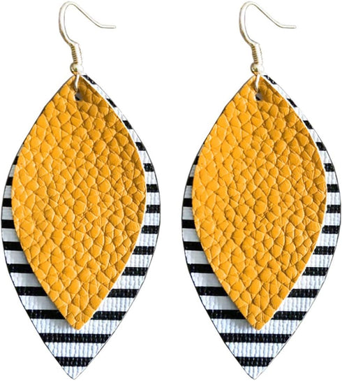 Leather Earrings for Women Double Layered Dangle Earrings (Yellow)...