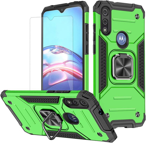 HNHYGETE for Moto E Phone Case, Motorola E Case, with HD Screen Protector, Shockproof Tough Rugged Hard Rubber Bumper with 360 Rotation Ring Kicks...