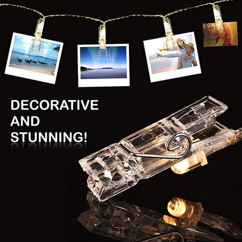 Dimmable 50 Battery-Powered Photo String Lights with Remote Control for Hanging Pictures, Cards, Memos - Warm White...