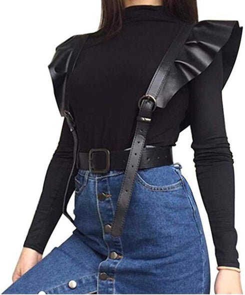 Women's Leather Body Harness Cage Belt Adjustable Buckle Straps Punk Waist Belts Chain Harajuku Suspenders(Black)...