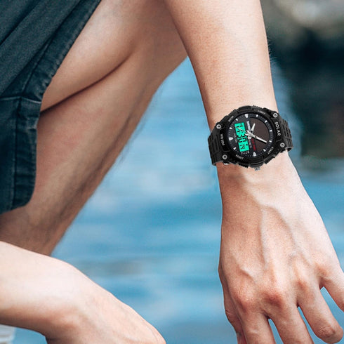 FANMIS Men's Solar Powered Casual Quartz Wrist Watch Analog Digital Multifunctional Black Sports Watch...