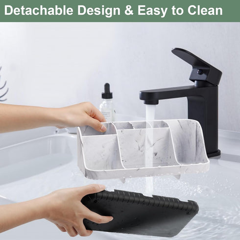 Marble Bathroom Countertop Organizer - Detachable 7 Slots Kids Electric Toothbrush and Toothpaste Holde Drainage for Bathroom Accessories Organiza...
