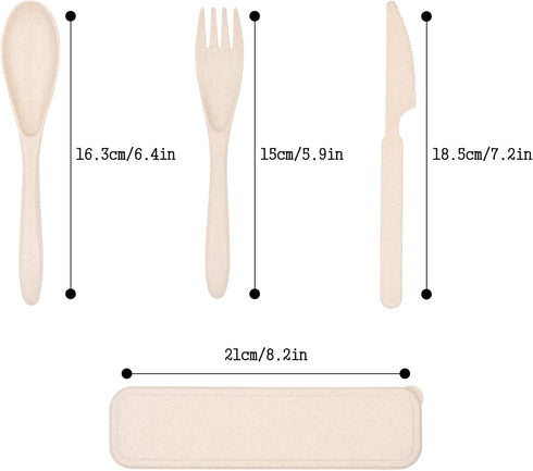 Travel Utensil Set with Case, 2 Sets Wheat Straw Reusable Spoon Chopstick Forks Tableware, Portable Cutlery Travel Picnic Camping or Daily Use ((B...