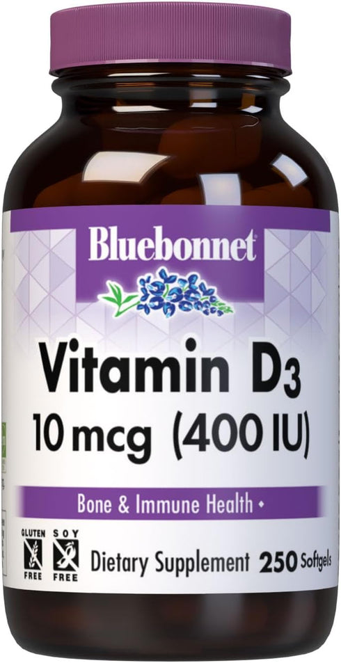Bluebonnet Nutrition Vitamin D3 400 IU Softgels, Aids in Muscle and Skeletal Growth, Cholecalciferol from Fish Oil, Non GMO, Gluten Free, Soy Free...