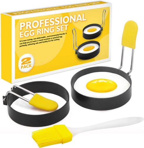 Egg Ring for Frying Eggs and English Muffin - Round Egg Shaper Mold with Anti-scald Handle - Stainless Steel Non-stick Egg Cooker Ring - 2 Pack...