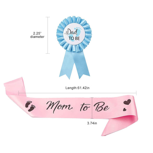 2 Packs Baby Shower Decorations Pink Mom Sash and Blue Dad Tinplate Badge Baby Welcome Party Gifts...