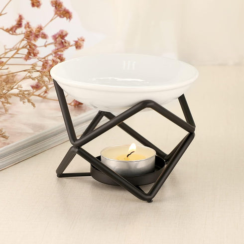 JuxYes Euro Metal Oil Burner Wax Warmer, Delicate Romantic Ceramic Tealight Candle Holder Oil Burner, Fragrance Warmer Aromatherapy Wax Candle Tar...