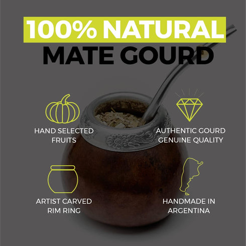 BALIBETOV Yerba Mate Gourd Set (Original Natural Handmade Yerba Mate Cup Argentina) - Includes Mate Tea Cup, Bombilla (Mate Straw) and Clean Brush...