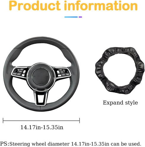 Car Steering Wheel Cover, 15 inch Carbon Fiber Microfiber PU Leather Elastic Steering Wheel Protector for Men Women, Anti-Slip Breathable Car Inte...