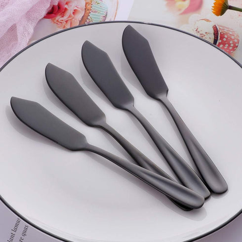 Stainless Steel Cheese Dessert Knives, Set of 6, Breakfast Butter Knife, Slicer Sandwich Spreader (Black)...