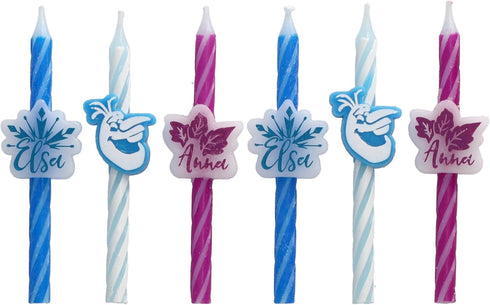 Disney Frozen II Birthday Cake Candles | 6 Birthday Candles for Cake Decorations, White, Blue, Pink Stripe Candles Featuring Anna, Elsa, & Olaf fo...