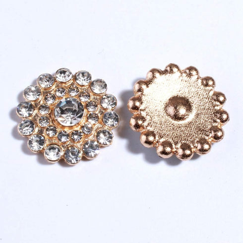 DIY 50PCS 20mm Gold Metal Round Crystal Rhinestone Buttons with Flatback for Headbands Hair Accessories Flower Center Bouquet Wedding Invitation S...