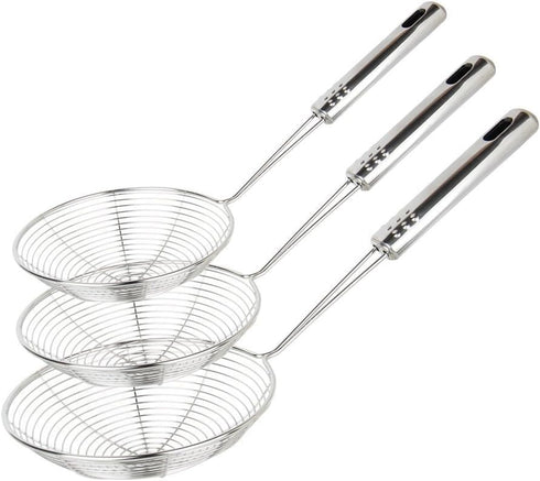 Spider Strainer Set of 3 Asian Strainer Ladle Stainless Steel Wire Skimmer Spoon with Handle for Kitchen Frying Food, Pasta, Spaghetti, Noodle-30....
